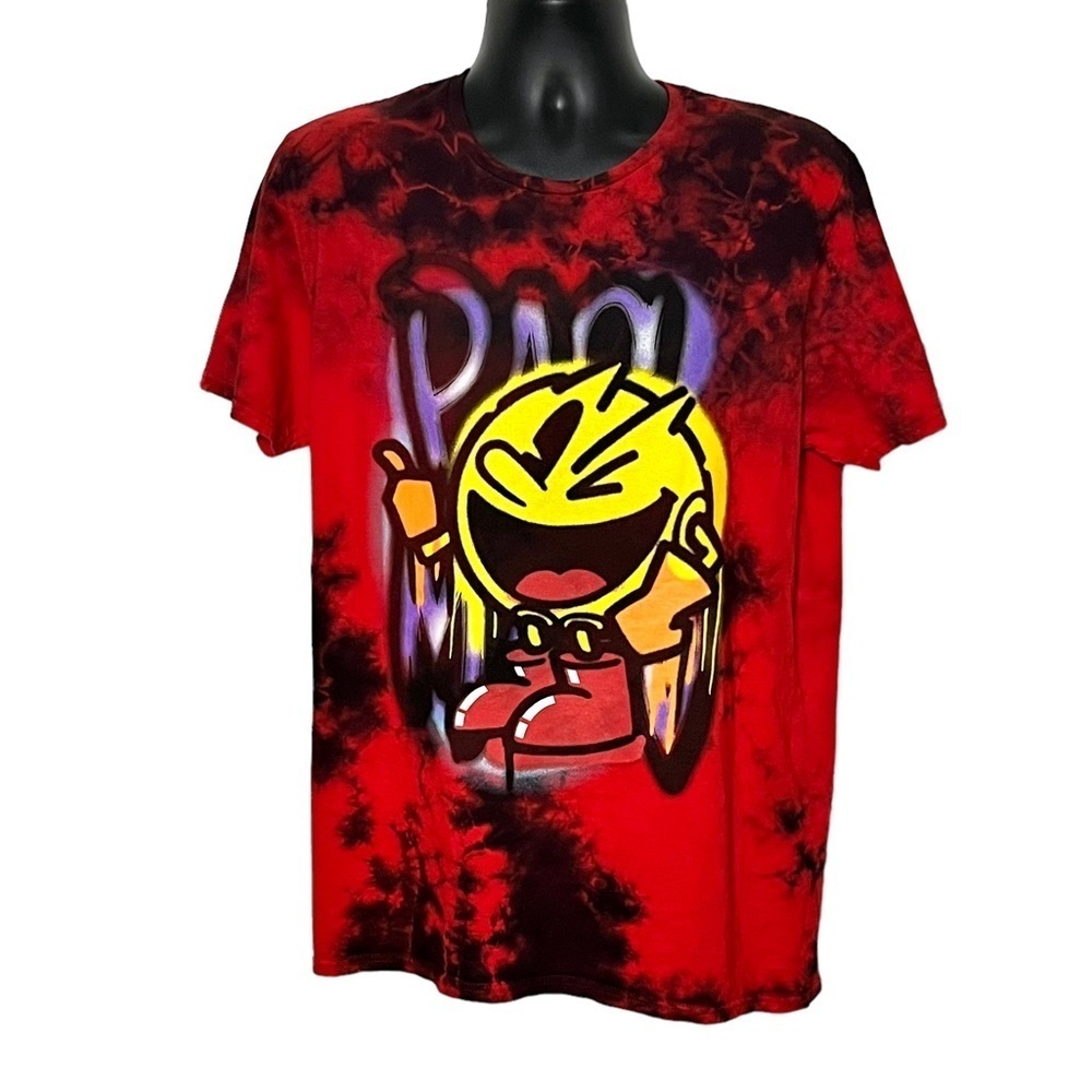 Pac-Man Tie Dye T-Shirt Size Large Red/Black